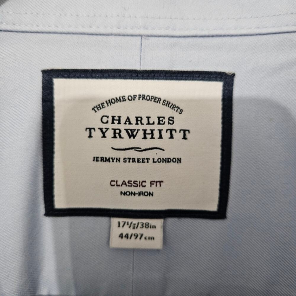 Charles Tyrwhitt Blue Dress Shirt Mens 17.5 Classic Fit Non Iron Cotton Office - Picture 4 of 12